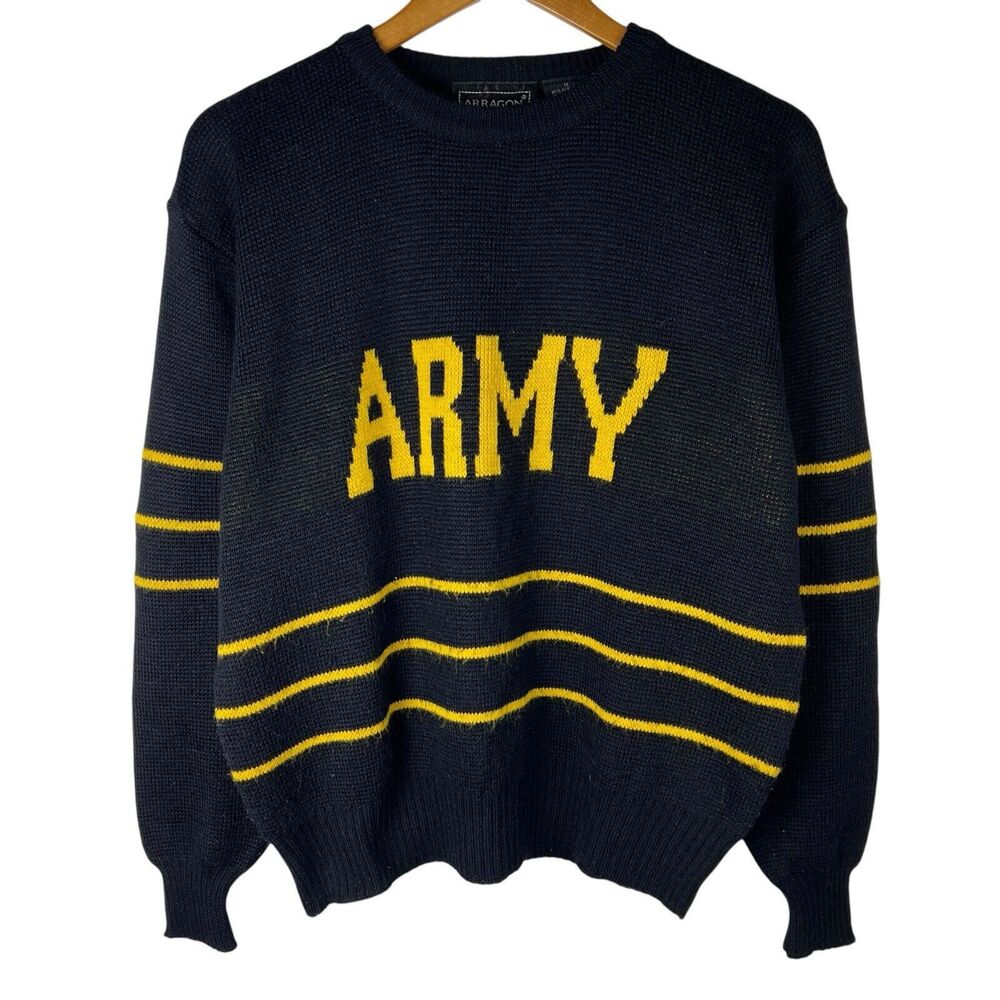 Vintage 80s 90s Arragon Army Mens Sz M Knit Crewneck Pullover Sweater Striped
